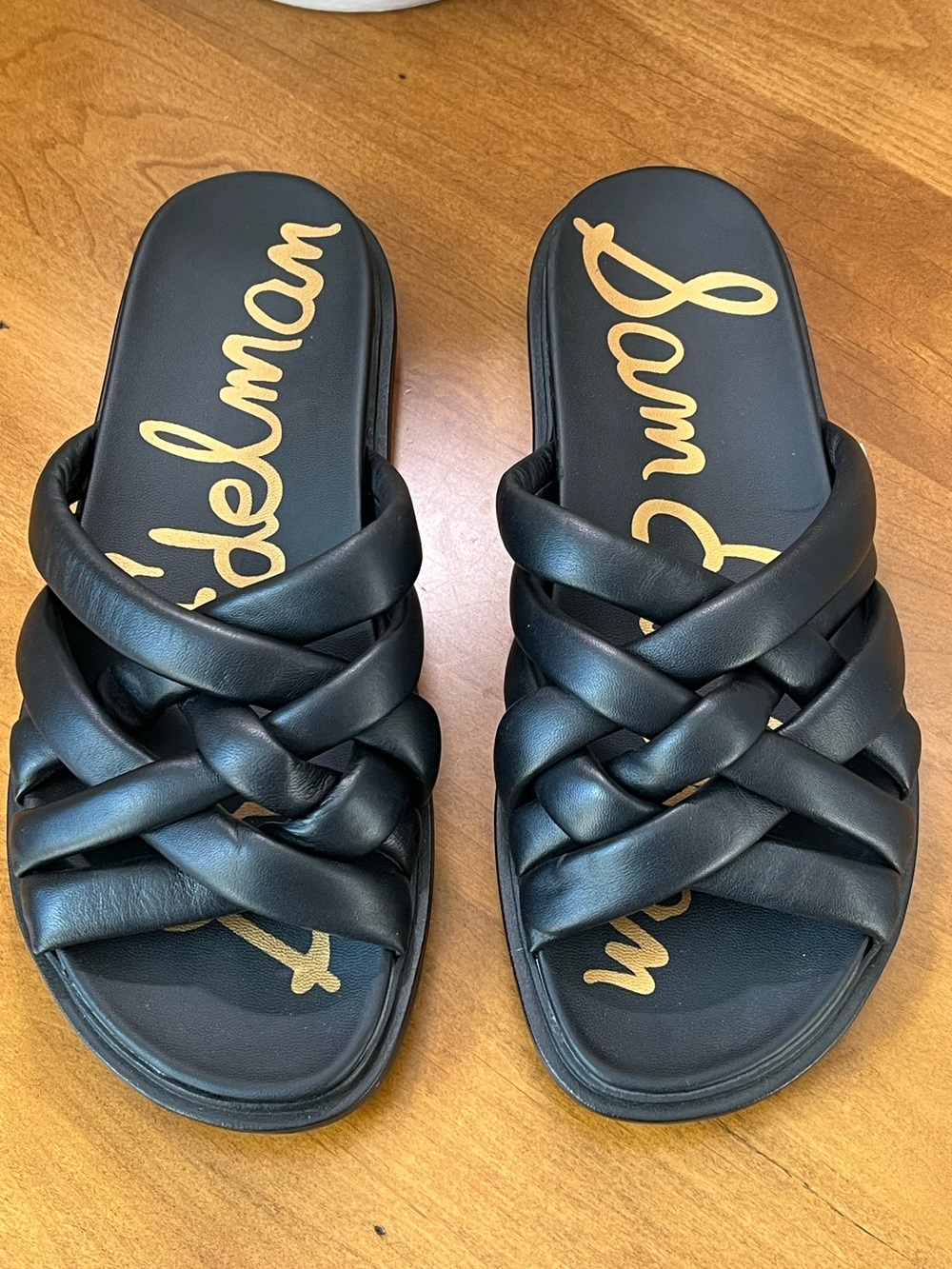 Sam Edelman Vaugn Black Leather Braid Slides Sandals Women’s • Size 8.5 • EUC